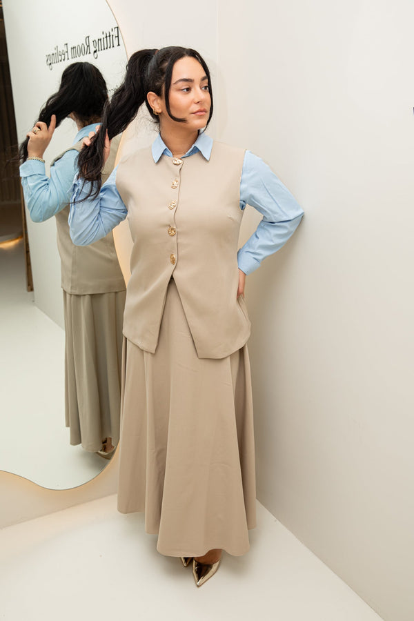 Gilet skirt set beige