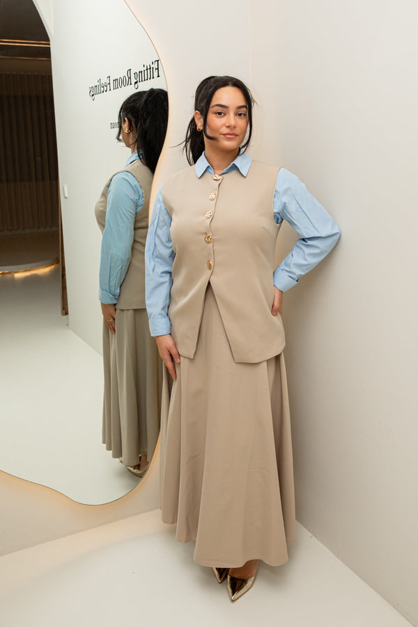 Gilet skirt set beige