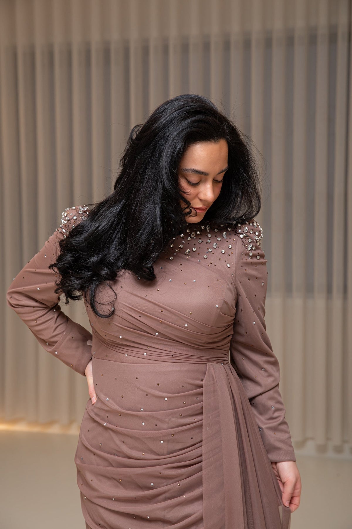 Riya dress light brown - zeymode